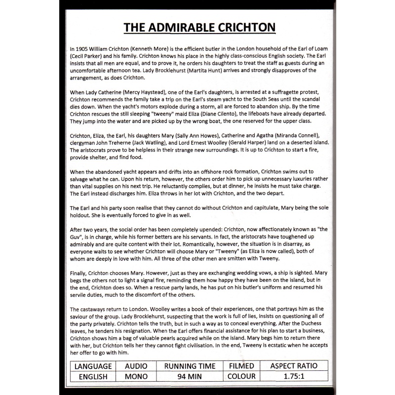 ADMIRABLE CRICHTON = KENNETH MOORE -  ALL REGION DVD