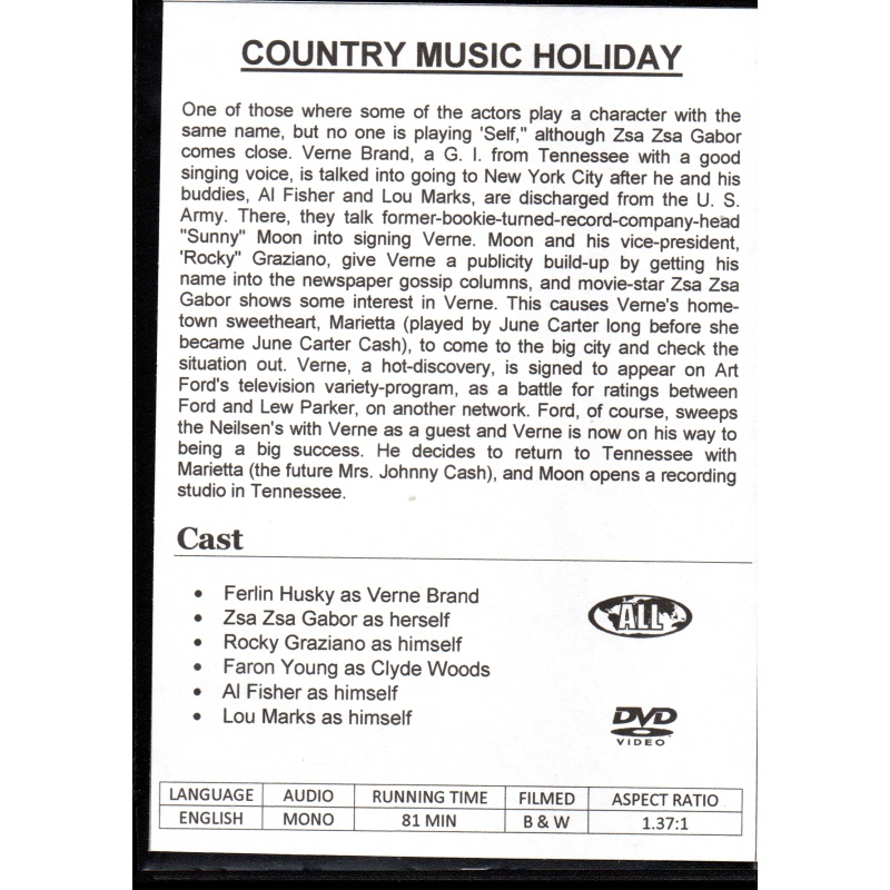 COUNTRY MUSIC HOLIDAY - ZSA ZSA GABOR & JUNE CARTER  ALL REGION DVD