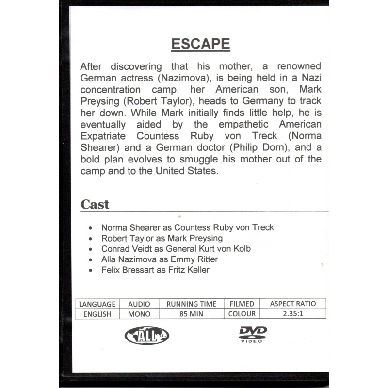 ESCAPE - NORMA SHEARER & ROBERT TAYLOR  ALL REGION DVD