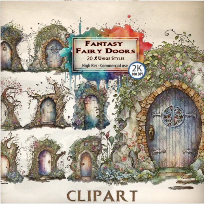 Fantasy Fairy Doors clip art bundle commercial use PNG Format Instant Download Enchanted Magical Doors Art Journal