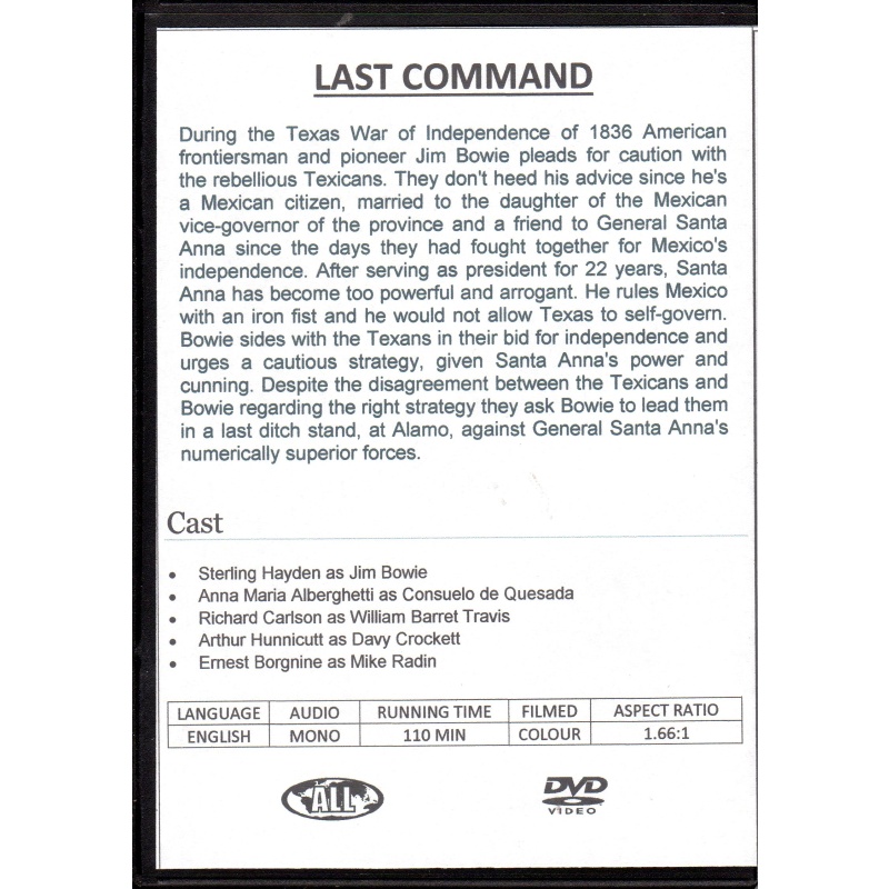 LAST COMMAND - STERLING HAYDEN ALL REGION DVD