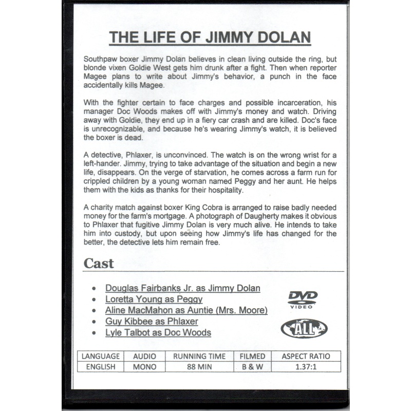 LIFE OF JIMMY DOLAN - DOUGLAS FAIRBANK JNR. & LORETTA YOUNG ALL  REGION DVD