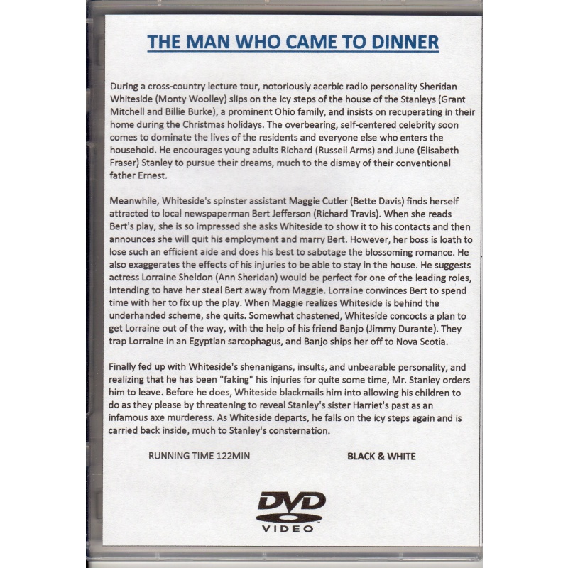 MAN WHO CAME TO DINNER - BETTE DAVIS & JAN SHERIDAN ALL REGION DVD