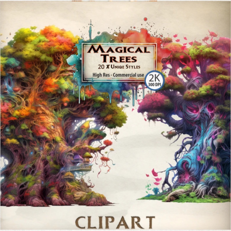 Tree Clipart Magical Fantasy Trees enchanted forest graphics mystical woodland illustrations fairy tale themed PNG transparent