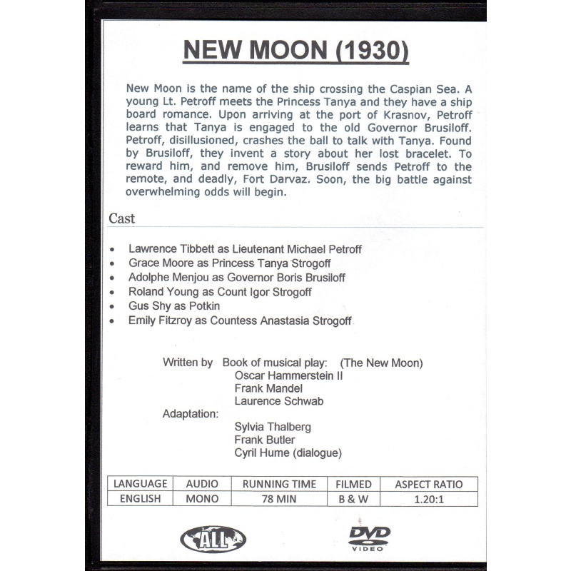 NEW MOON  ( 1930) - LAWRENCE TIBBIT & GRACE MOORE ALL  REGION DVD