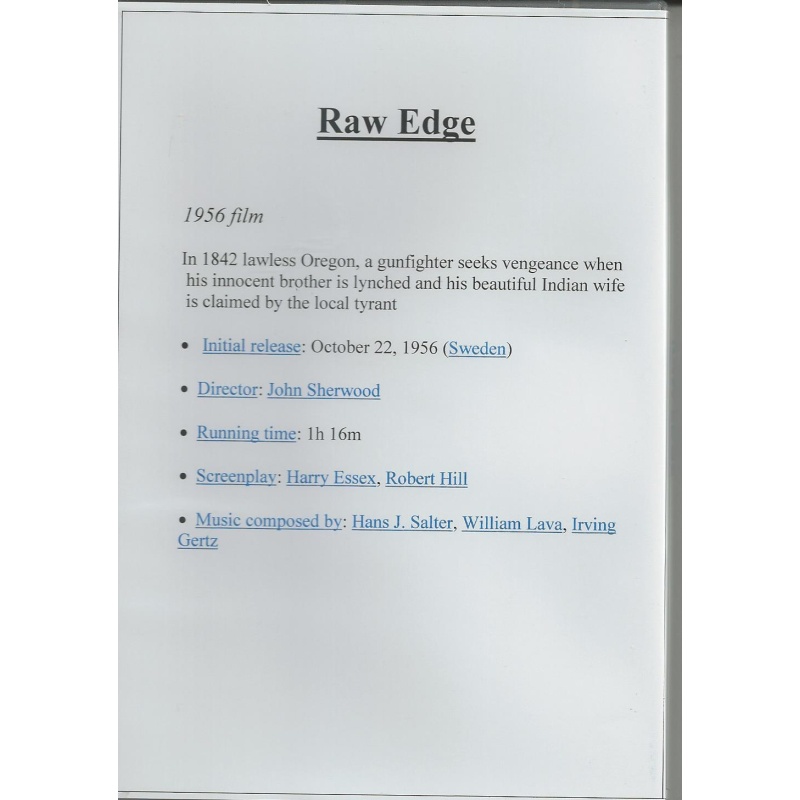 RAW EDGE - RORY CALHOUN & YVONNE DE CARLO ALL REGION DVD