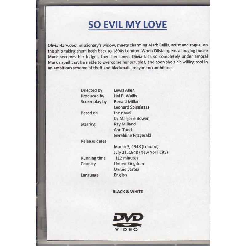 SO EVIL MY LOVE - ANN  TODD - ALL REGION DVD