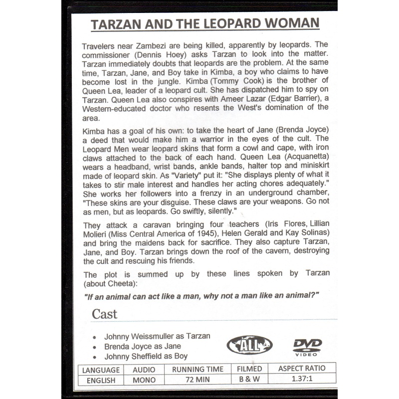 TARZAN AND THE LEOPARD WOMAN  - JOHNNY WEISSMULLER NEW ALL REGION DVD