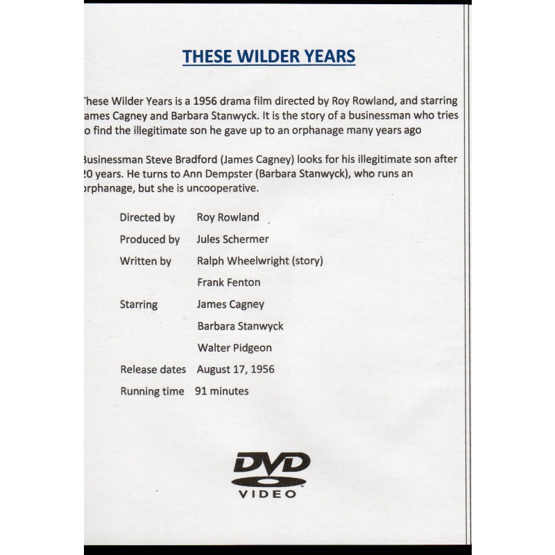 THESE WILDER YEARS - JAMES CAGNEY & BARBARA STANWYCK ALL REGION DVD