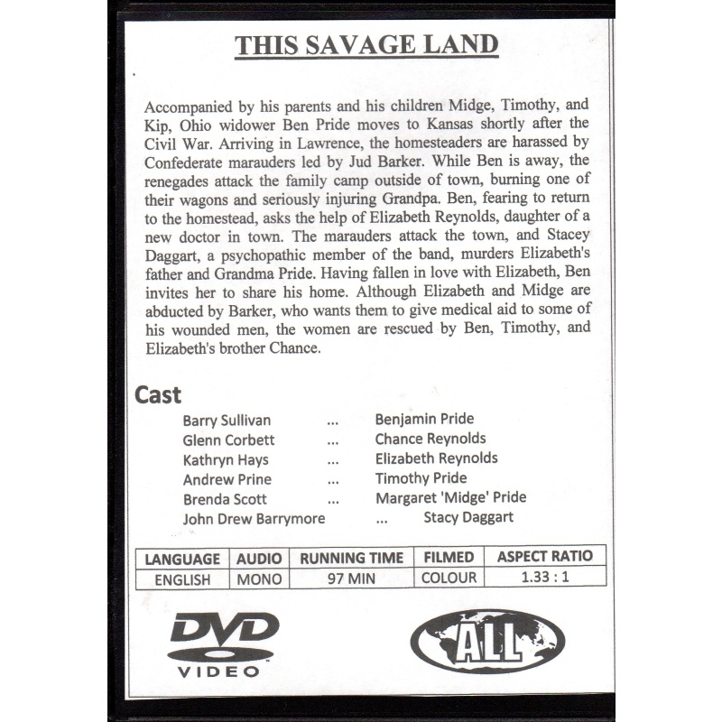 THIS SAVAGE LAND - BARRY SULLIVAN ALL REGION DVD