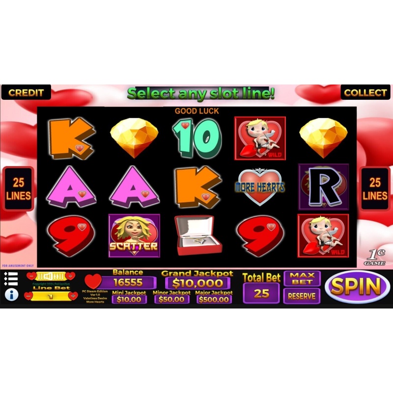 Valentine Desire More Hearts - Slots Pokies Arcade - PC Usb Drive - Win 10, 11