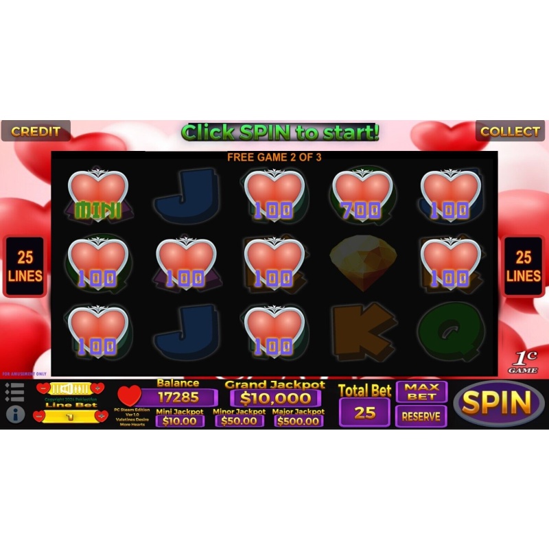 Valentine Desire More Hearts - Slots Pokies Arcade - PC Usb Drive - Win 10, 11