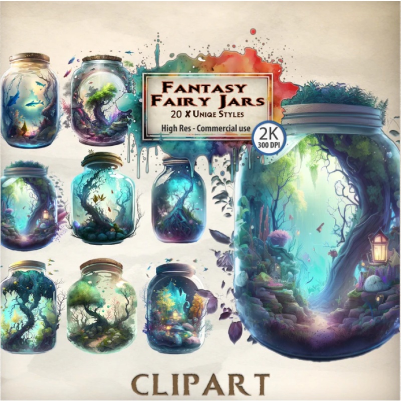 Fantasy Jars Clipart Fairy Jars Enchanted Magic Potions PNG File Instant Download High Quality Clipart Bundle Transparent Mystical Clipart