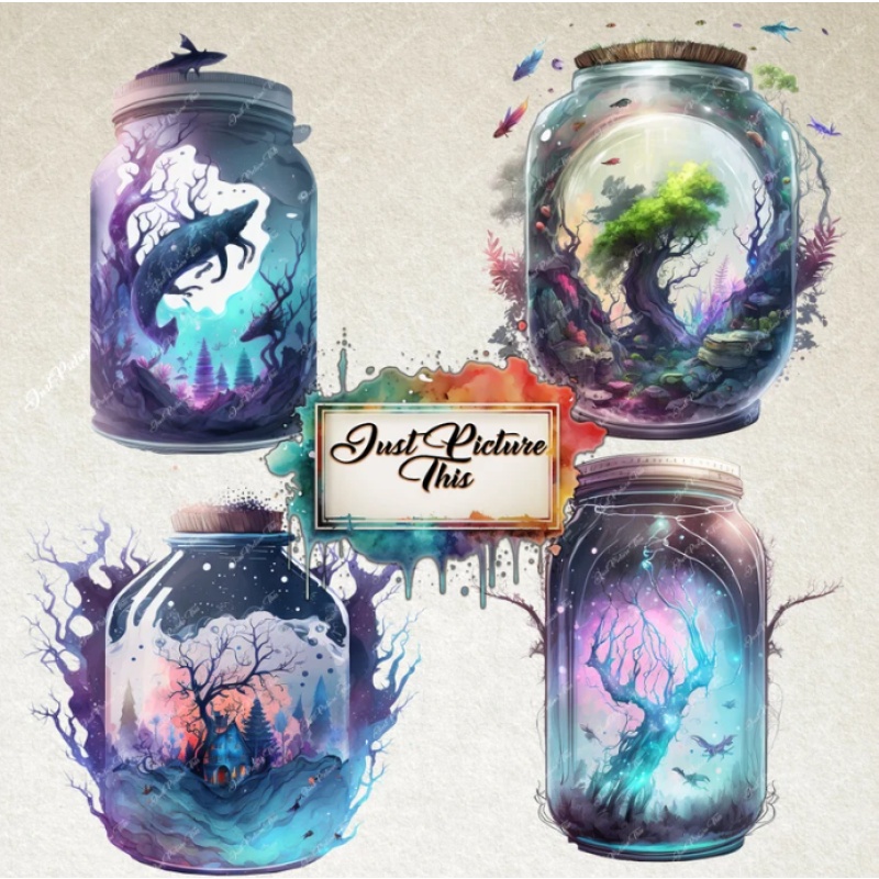 Fantasy Jars Clipart Fairy Jars Enchanted Magic Potions PNG File Instant Download High Quality Clipart Bundle Transparent Mystical Clipart