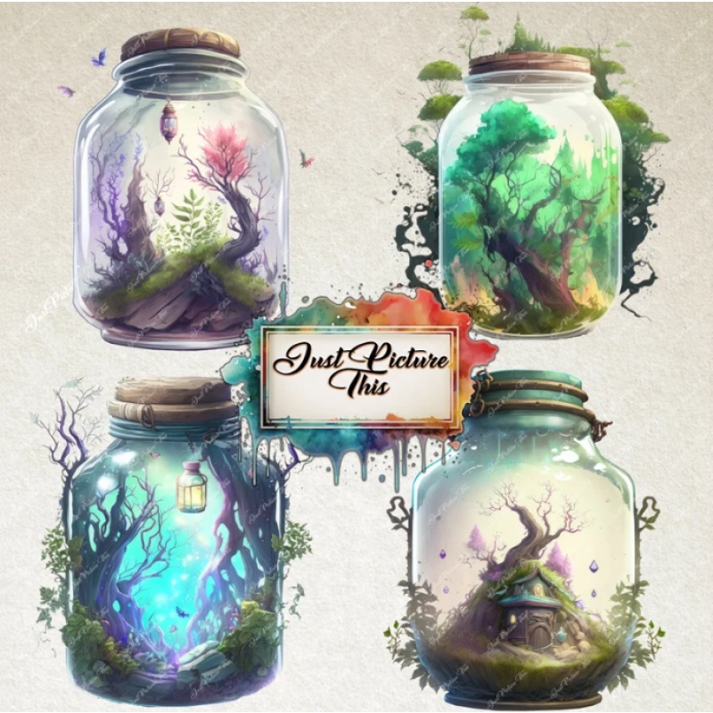 Fantasy Jars Clipart Fairy Jars Enchanted Magic Potions PNG File Instant Download High Quality Clipart Bundle Transparent Mystical Clipart