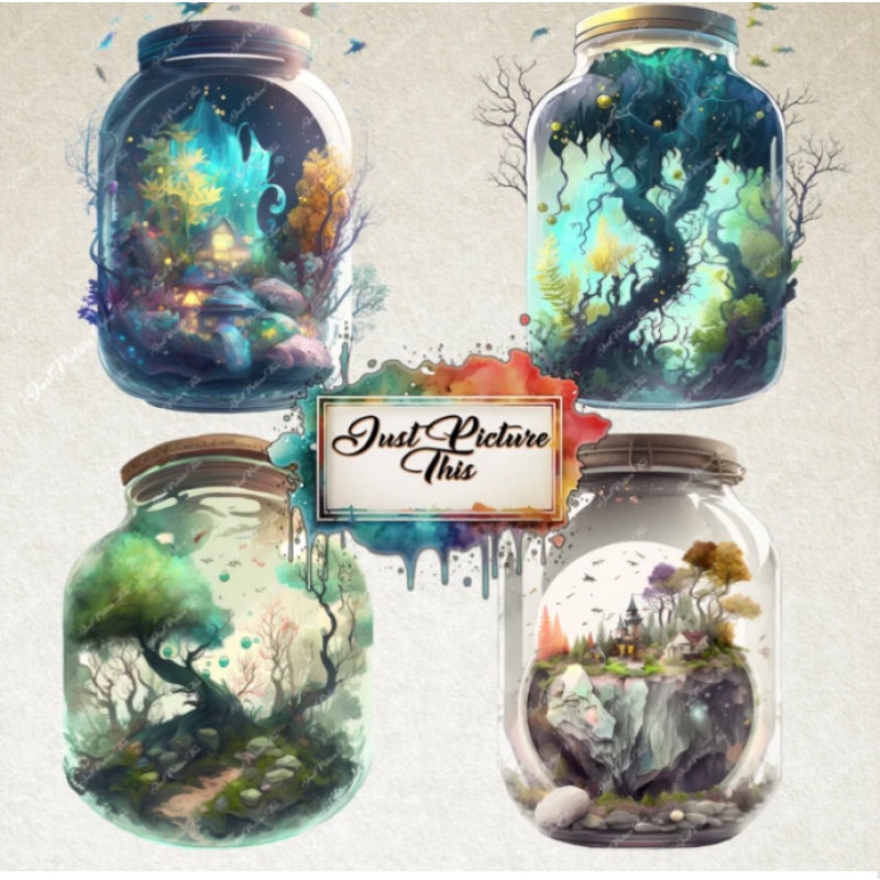 Fantasy Jars Clipart Fairy Jars Enchanted Magic Potions PNG File Instant Download High Quality Clipart Bundle Transparent Mystical Clipart