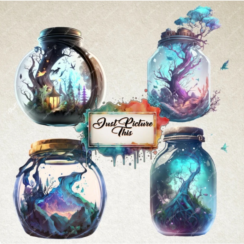 Fantasy Jars Clipart Fairy Jars Enchanted Magic Potions PNG File Instant Download High Quality Clipart Bundle Transparent Mystical Clipart