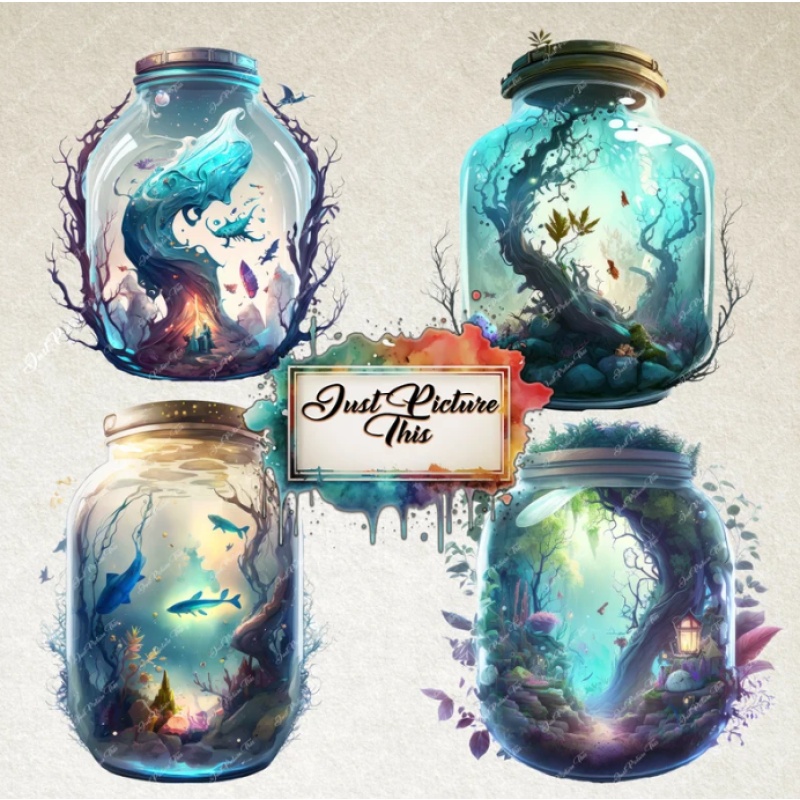 Fantasy Jars Clipart Fairy Jars Enchanted Magic Potions PNG File Instant Download High Quality Clipart Bundle Transparent Mystical Clipart