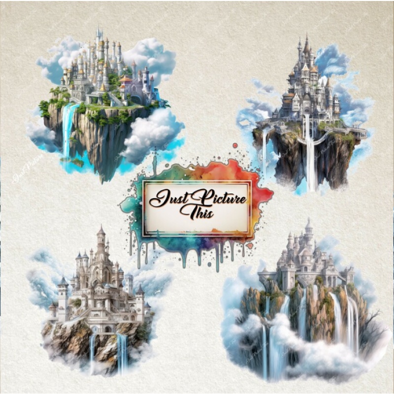 Fairytale castle clipart Sky Princess castle fortress graphics dream clouds fantasy kingdom enchanted magical illustrations fairy tale novel