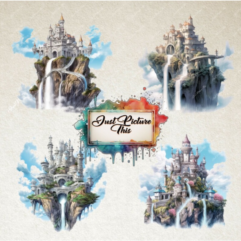 Fairytale castle clipart Sky Princess castle fortress graphics dream clouds fantasy kingdom enchanted magical illustrations fairy tale novel