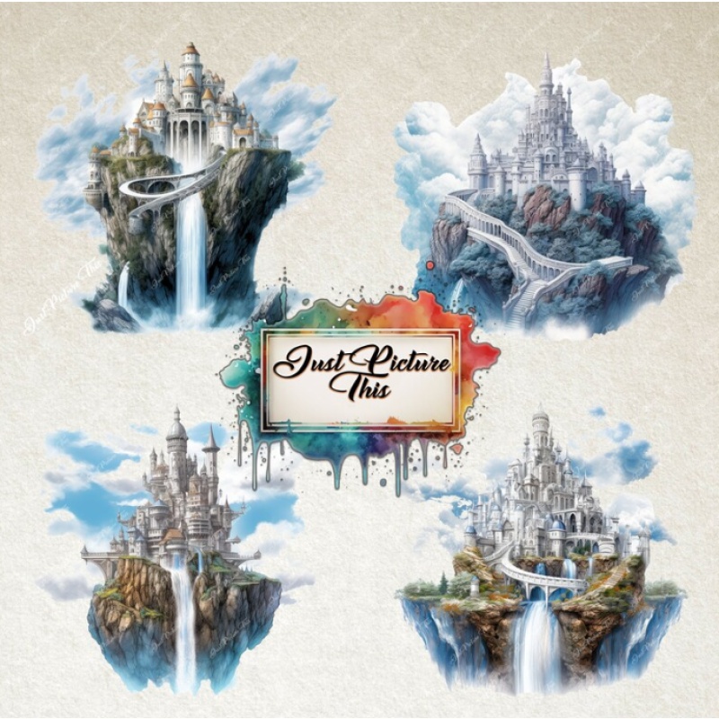 Fairytale castle clipart Sky Princess castle fortress graphics dream clouds fantasy kingdom enchanted magical illustrations fairy tale novel