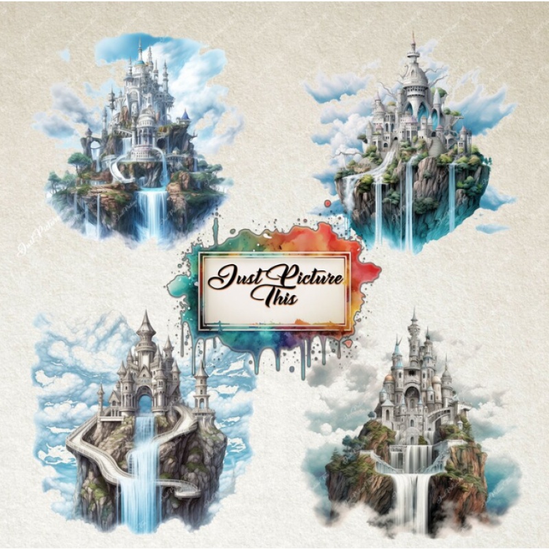 Fairytale castle clipart Sky Princess castle fortress graphics dream clouds fantasy kingdom enchanted magical illustrations fairy tale novel