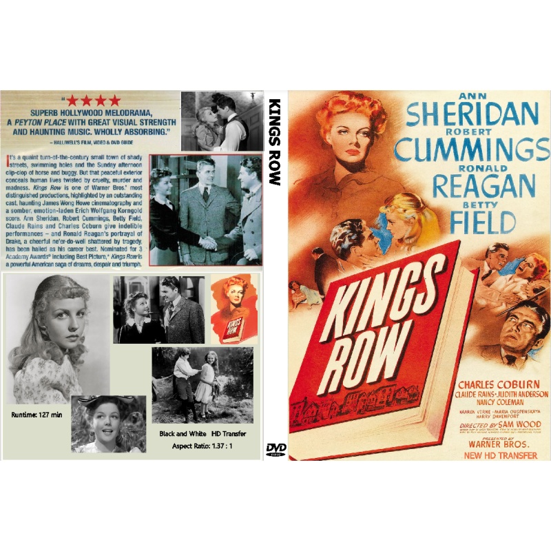 KINGS ROW (1942) Ronald Reagan Ann Sheridan Robert Cummings Claude Rains