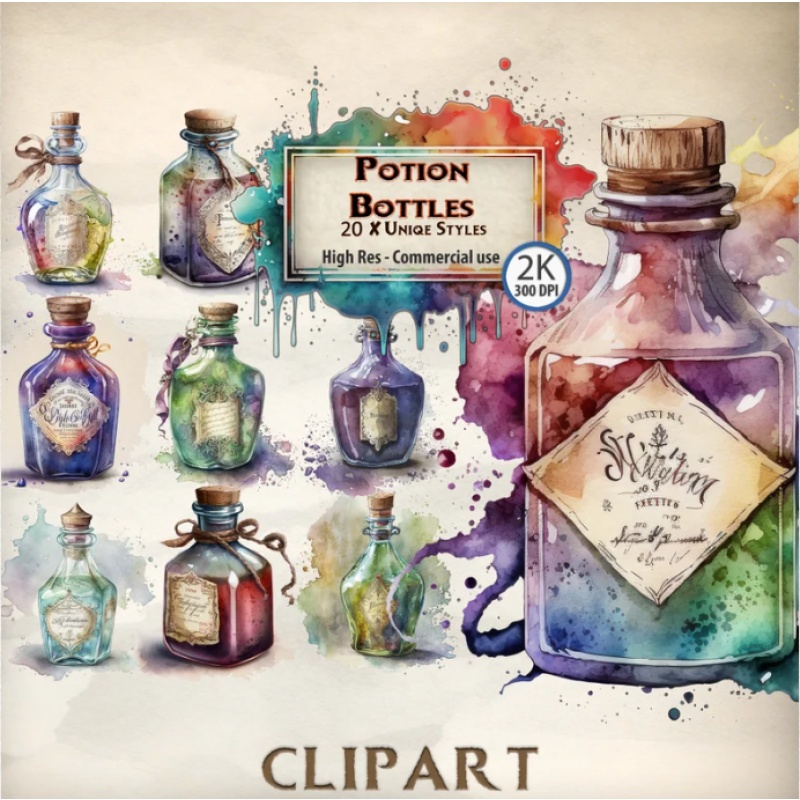 Apothecary bottles clipart Watercolor potion bottles Clipart Bundle Fairy Jars Enchanted labels Magic spooky witch Potions PNG Fantasy