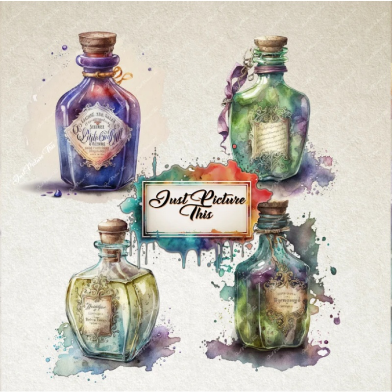 Apothecary bottles clipart Watercolor potion bottles Clipart Bundle Fairy Jars Enchanted labels Magic spooky witch Potions PNG Fantasy